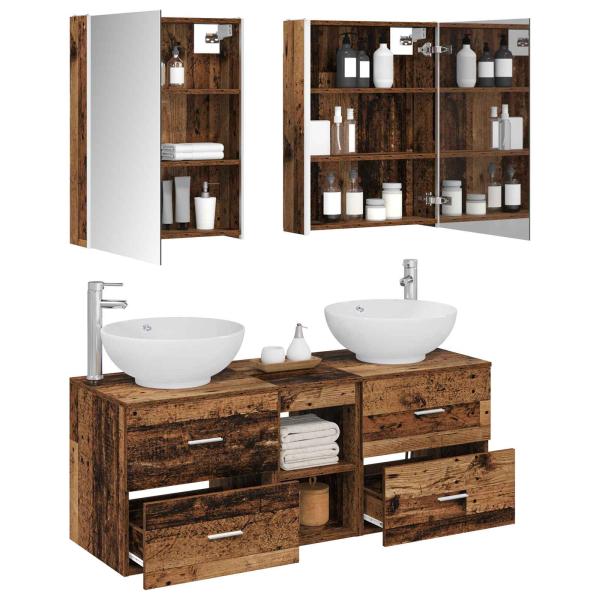 Badezimmermöbel-Set 5 stk. Altholz Ingenieurholz und Glas