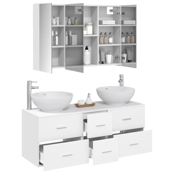 Badezimmermöbel-Set 4 stk. Weiß Ingenieurholz und Glas