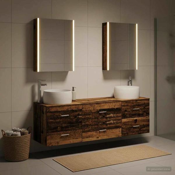 Badezimmermöbel-Set 5 stk. Altholz Ingenieurholz und Glas