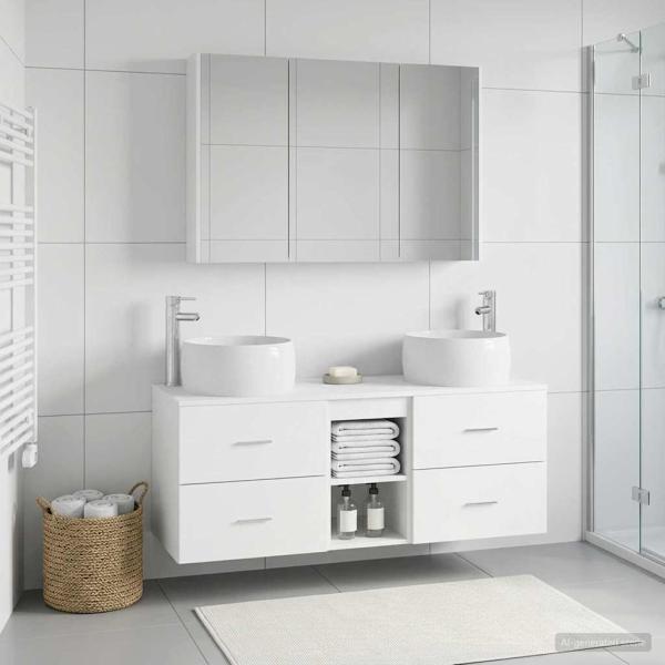 ARDEBO.de - Badezimmermöbel-Set 4 stk. Weiß Ingenieurholz und Glas