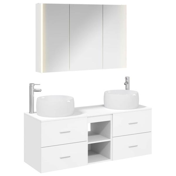 Badezimmermöbel-Set 4 stk. Weiß Ingenieurholz und Glas