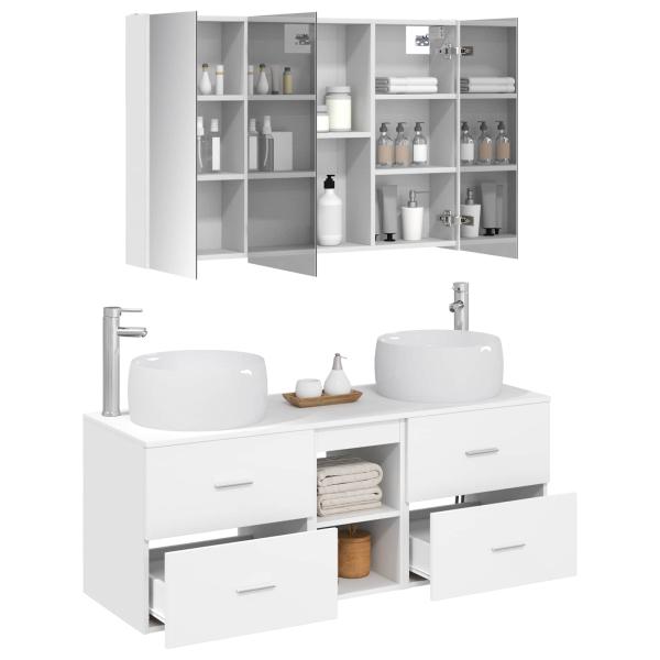 Badezimmermöbel-Set 4 stk. Weiß Ingenieurholz und Glas