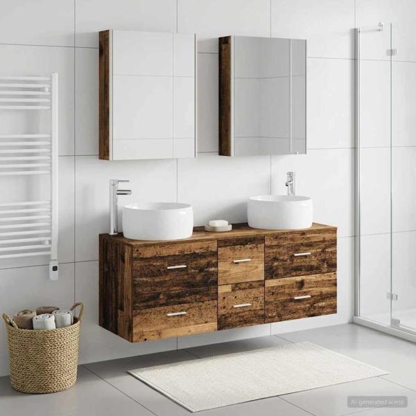Badezimmermöbel-Set 5 stk. Altholz Ingenieurholz und Glas