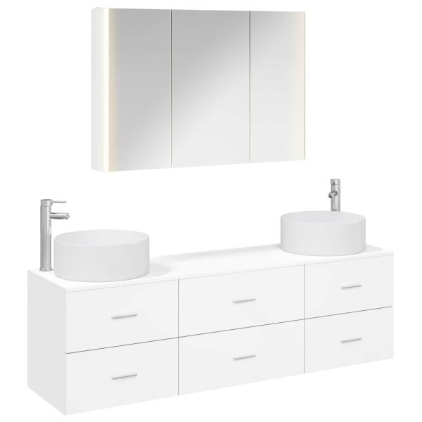 Badezimmermöbel-Set 4 stk. Weiß Ingenieurholz und Glas