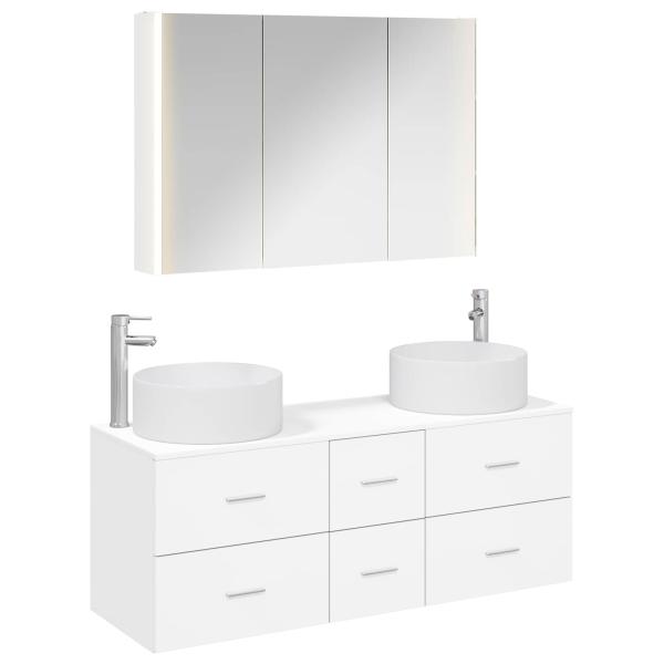 Badezimmermöbel-Set 4 stk. Weiß Ingenieurholz und Glas