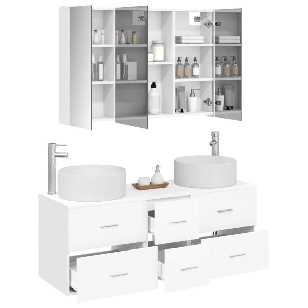 Badezimmermöbel-Set 4 stk. Weiß Ingenieurholz und Glas