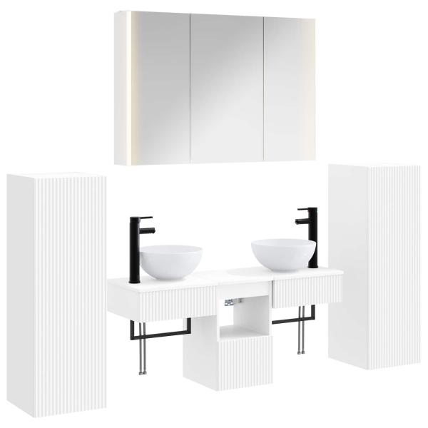 Badezimmermöbel-Set 6 stk. Weiß Ingenieurholz und Glas