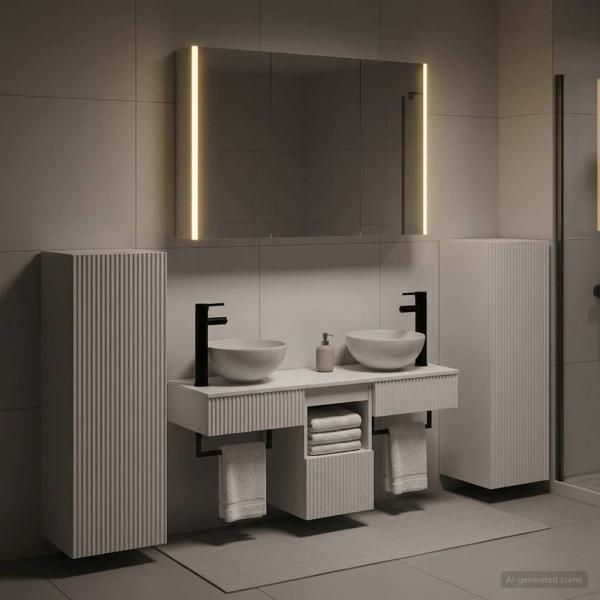 Badezimmermöbel-Set 6 stk. Weiß Ingenieurholz und Glas