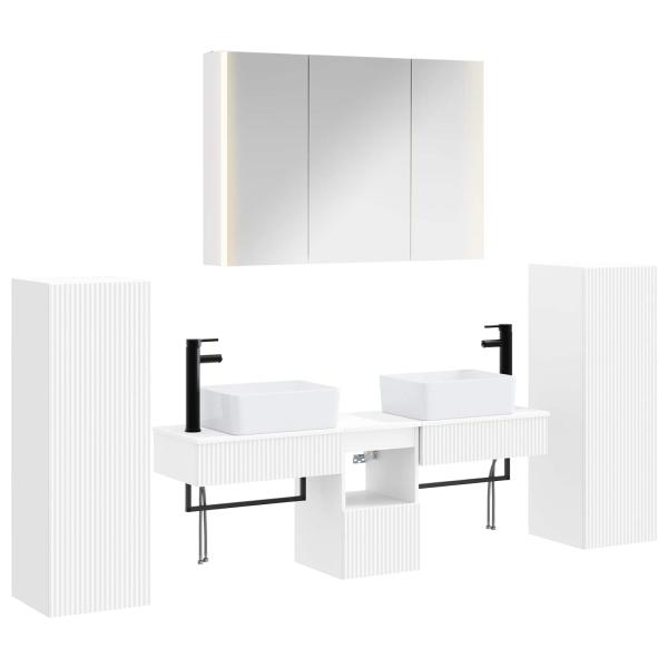 Badezimmermöbel-Set 6 stk. Weiß Ingenieurholz und Glas