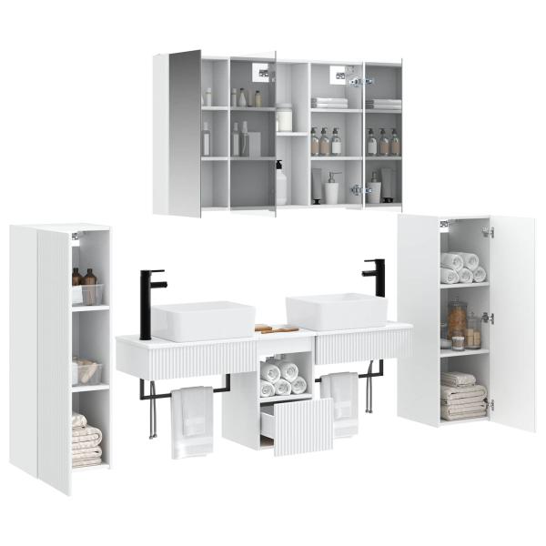 Badezimmermöbel-Set 6 stk. Weiß Ingenieurholz und Glas
