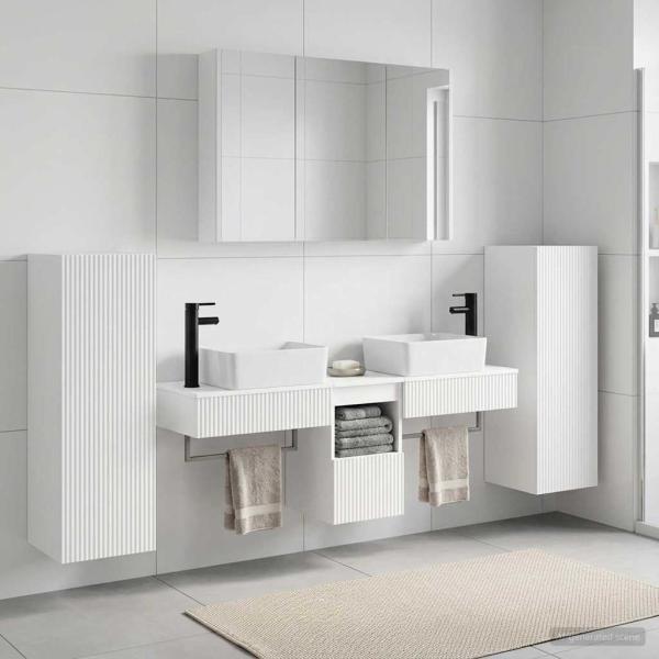 Badezimmermöbel-Set 6 stk. Weiß Ingenieurholz und Glas
