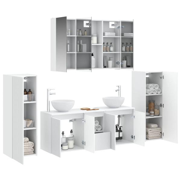 Badezimmermöbel-Set 6 stk. Weiß Ingenieurholz und Glas