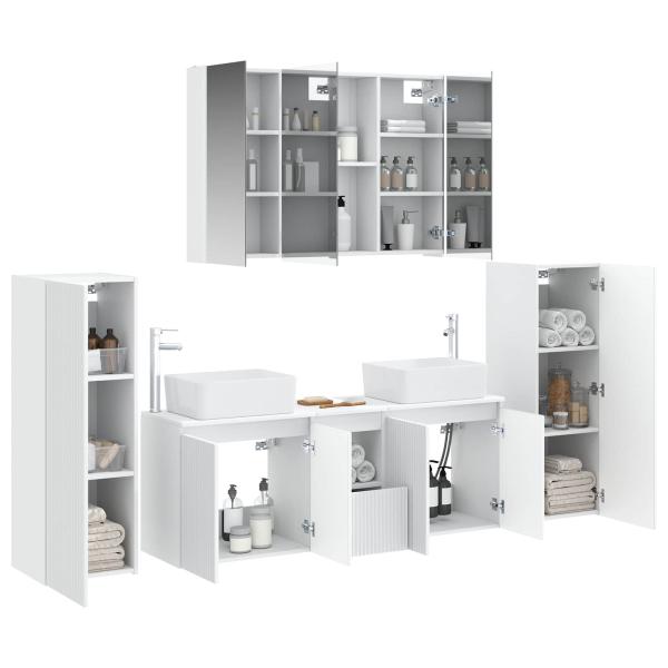Badezimmermöbel-Set 6 stk. Weiß Ingenieurholz und Glas