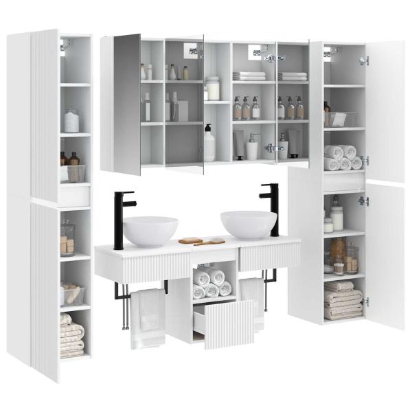 Badezimmermöbel-Set 6 stk. Weiß Ingenieurholz und Glas