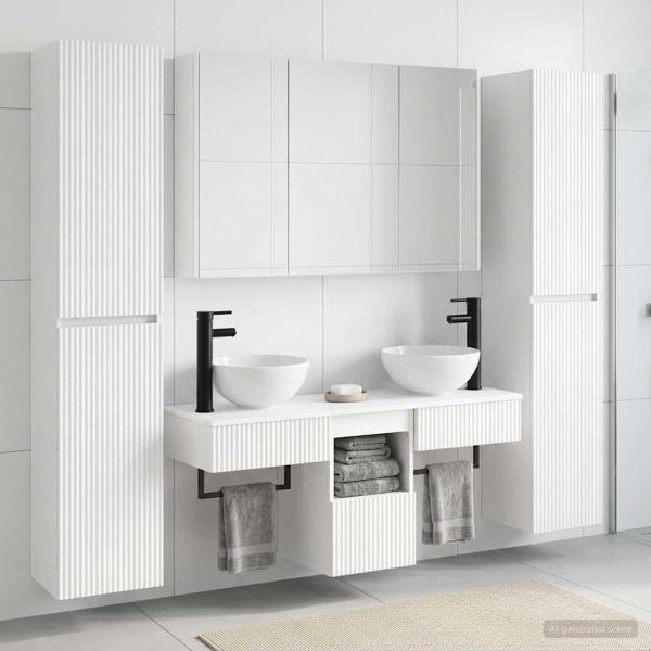 Badezimmermöbel-Set 6 stk. Weiß Ingenieurholz und Glas