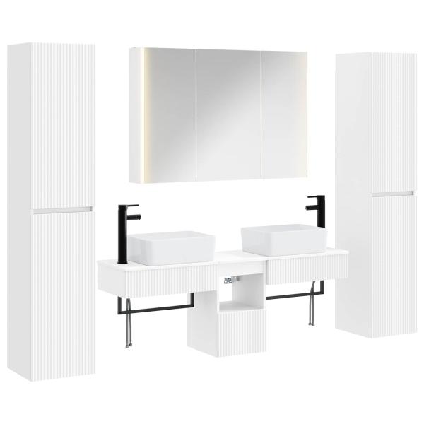 Badezimmermöbel-Set 6 stk. Weiß Ingenieurholz und Glas