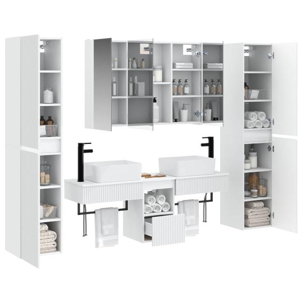 Badezimmermöbel-Set 6 stk. Weiß Ingenieurholz und Glas