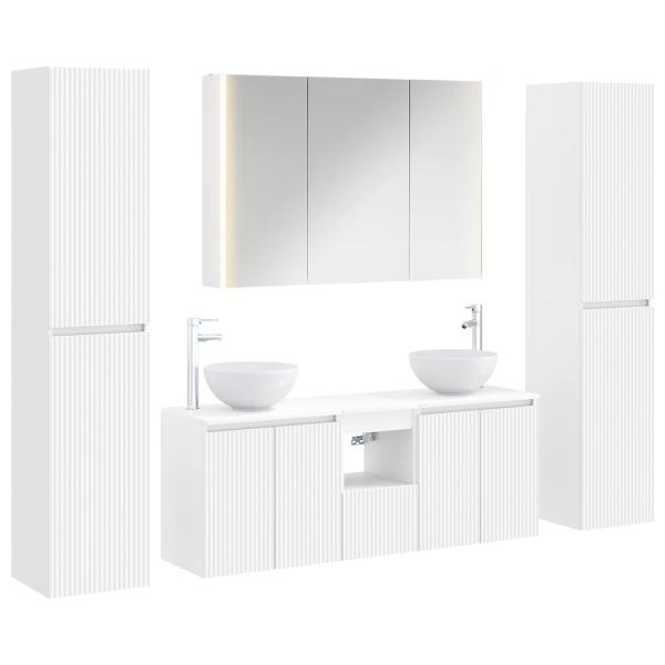 Badezimmermöbel-Set 6 stk. Weiß Ingenieurholz und Glas