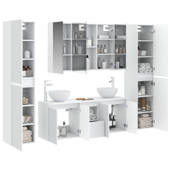 Badezimmermöbel-Set 6 stk. Weiß Ingenieurholz und Glas
