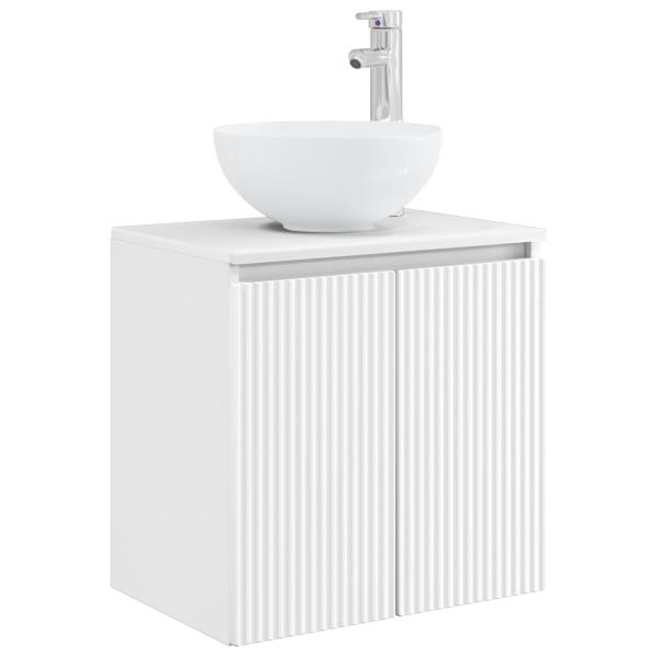 Badezimmermöbel-Set 6 stk. Weiß Ingenieurholz und Glas