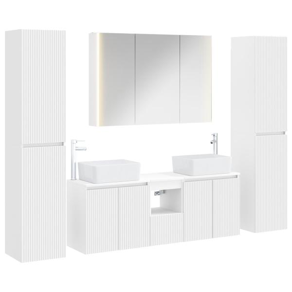 Badezimmermöbel-Set 6 stk. Weiß Ingenieurholz und Glas