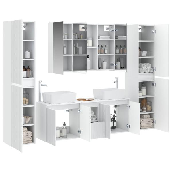 Badezimmermöbel-Set 6 stk. Weiß Ingenieurholz und Glas