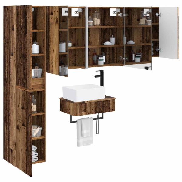 Badezimmermöbel-Set 5 stk. Altholz Ingenieurholz und Glas