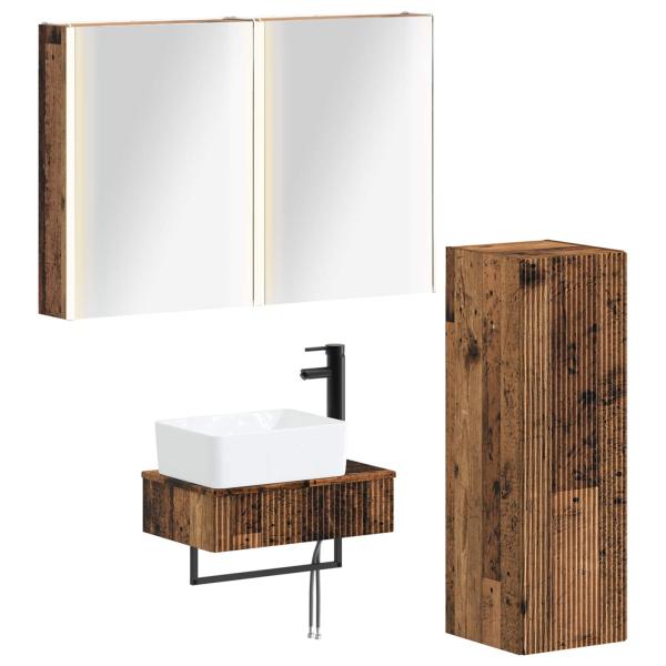 Badezimmermöbel-Set 4 stk. Altholz Ingenieurholz und Glas