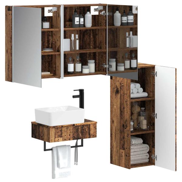 Badezimmermöbel-Set 4 stk. Altholz Ingenieurholz und Glas