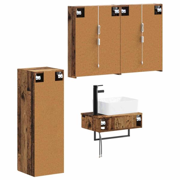 Badezimmermöbel-Set 4 stk. Altholz Ingenieurholz und Glas