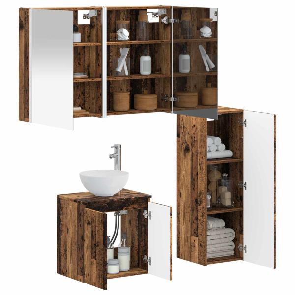 Badezimmermöbel-Set 4 stk. Altholz Ingenieurholz und Glas
