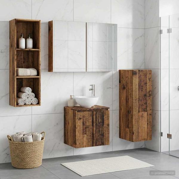 Badezimmermöbel-Set 4 stk. Altholz Ingenieurholz und Glas