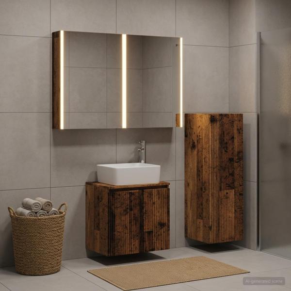 ARDEBO.de - Badezimmermöbel-Set 4 stk. Altholz Ingenieurholz und Glas