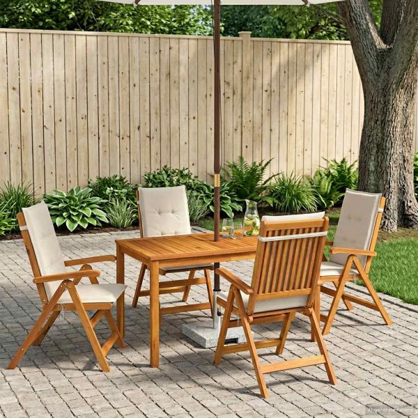 ARDEBO.de - 5-Piece Garden Dining Set Natur Massivholz Akazie