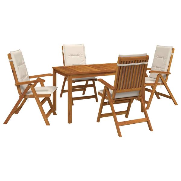 5-Piece Garden Dining Set Natur Massivholz Akazie