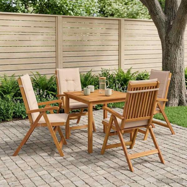 ARDEBO.de - 5-teiliges Garten-Esszimmer-Set Natur Massivholz Akazie