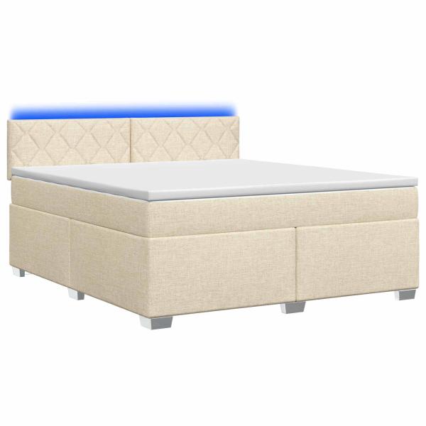Boxspringbett mit Matratze und LED Creme 160 x 200 cm Stoff