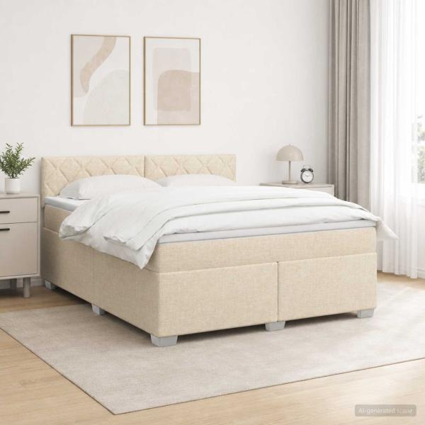 Boxspringbett mit Matratze und LED Creme 160 x 200 cm Stoff