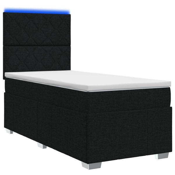 LED Boxspringbett mit Matratze Schwarz 90 x 200 cm Stoff