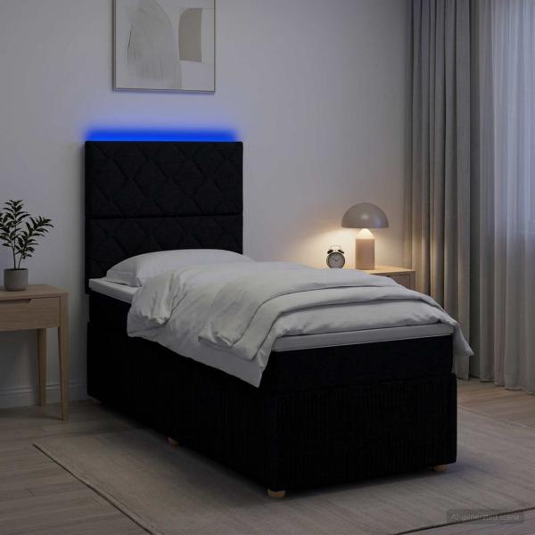 LED Boxspringbett mit Matratze Schwarz 90 x 190 cm Stoff