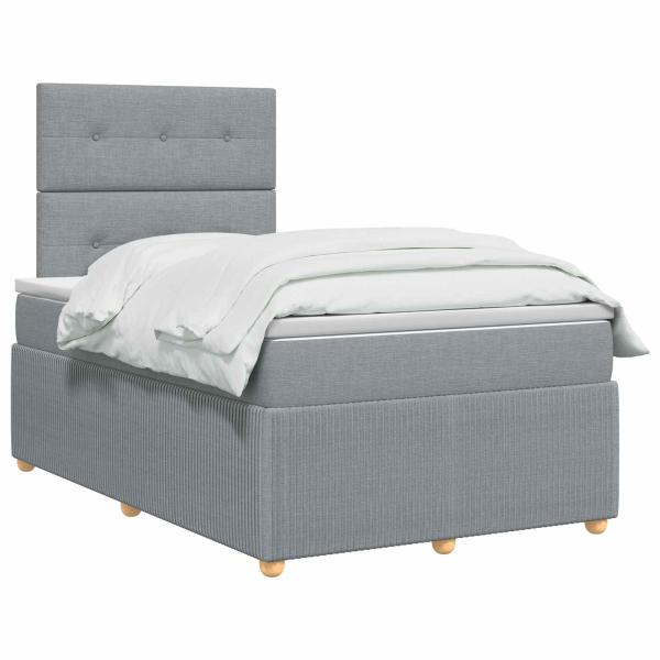 LED Boxspringbett mit Matratze Hellgrau 120 x 200 cm Stoff