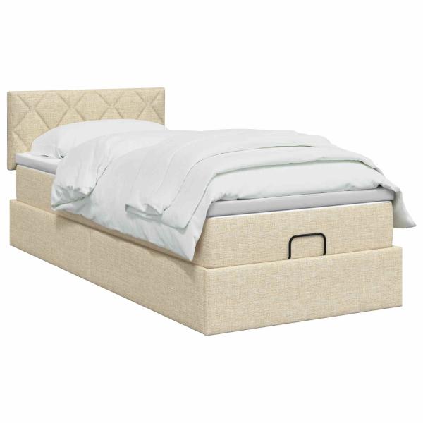 Ottoman Bett mit Matratze mit Kopfteil Creme 100 x 200 cm Stoff