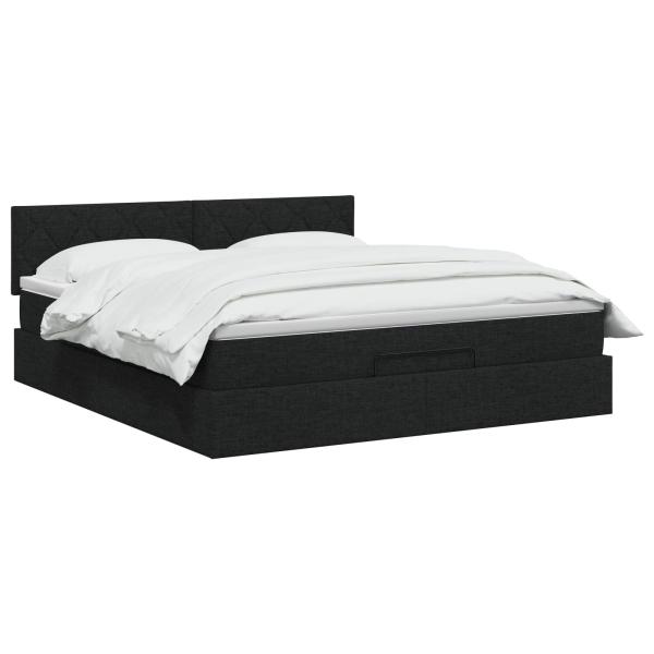 Ottoman Bett mit Matratze Schwarz 180 x 200 cm Stoff