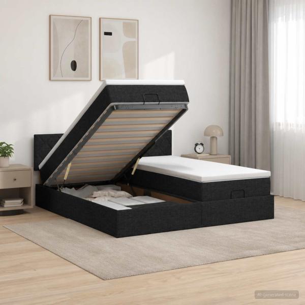 ARDEBO.de - Ottoman Bett mit Matratze mit Kopfteil 2 Stk. Schwarz Stoff
