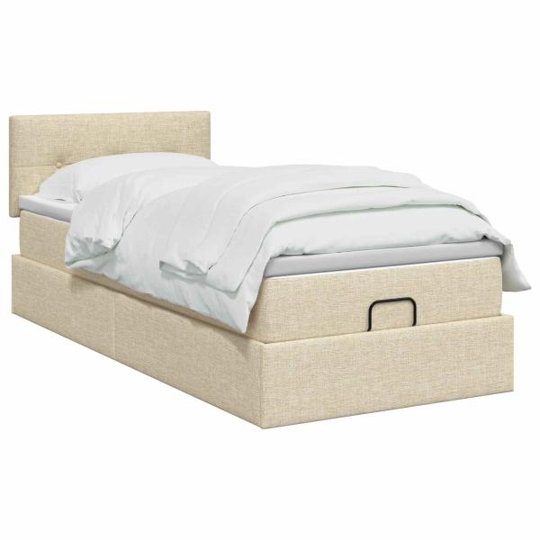 Ottoman-Bett mit Matratze und LED Creme 100 x 200 cm Stoff