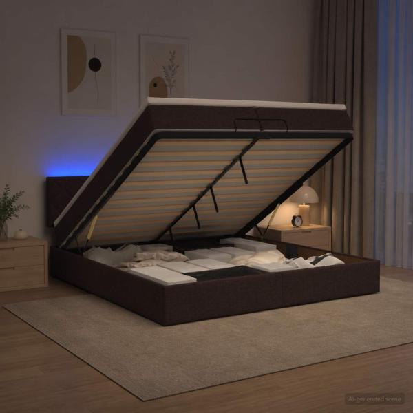 ARDEBO.de - Ottoman-Bett mit Matratze und LED Dunkelbraun 200 x 200 cm