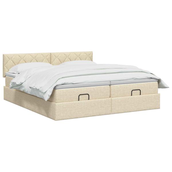 Ottoman-Bett mit Matratze und LED Creme 200 x 200 cm Stoff
