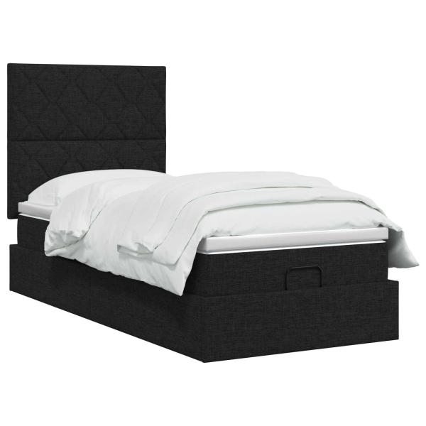 Ottoman Bett mit Matratze Schwarz 90 x 190 cm Stoff