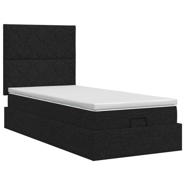 Ottoman Bett mit Matratze Schwarz 90 x 190 cm Stoff