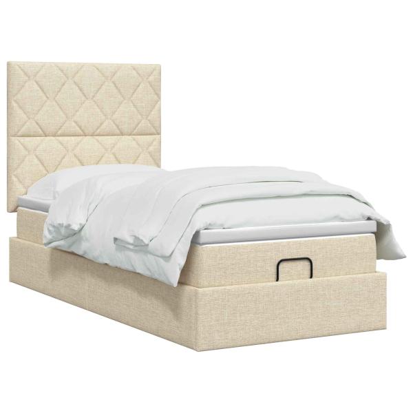 Ottoman Bett mit Matratze mit Kopfteil Creme 100 x 200 cm Stoff